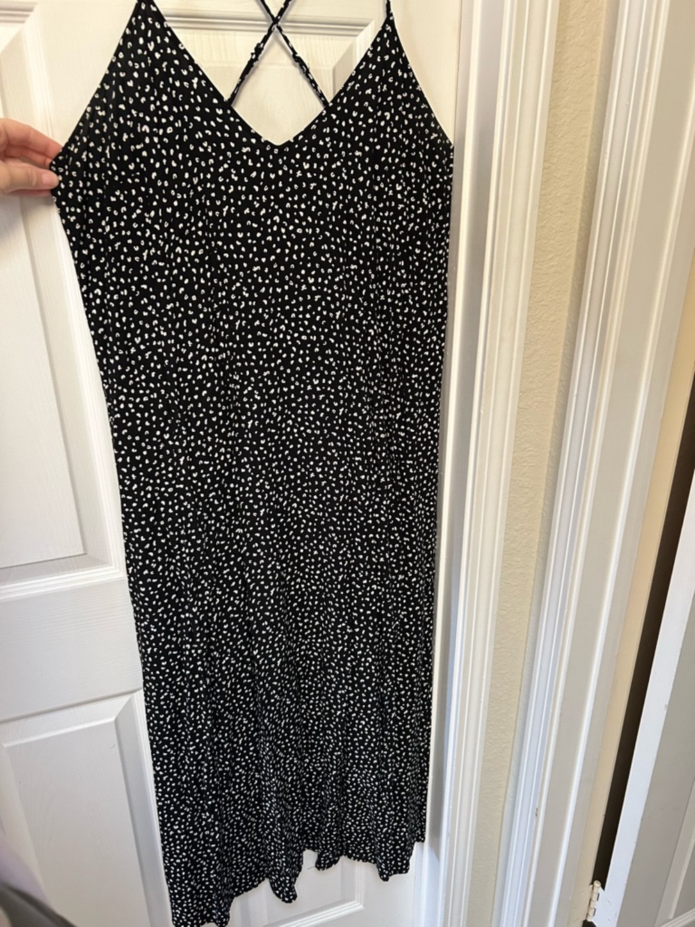 Old Navy Black and White Spotted Maxi Slip Dress